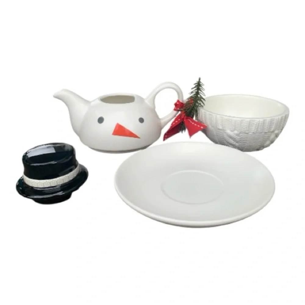 Hallmark Festive Holiday Snowman Teacup‎ Set Collectible Microwaveable